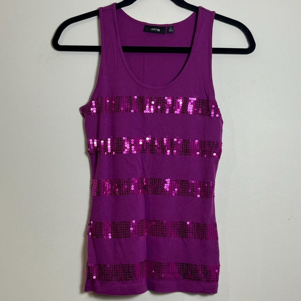 APT9 Sequin Stripe Tank Top Size M Purple Modal Blend Business Casual Party Top